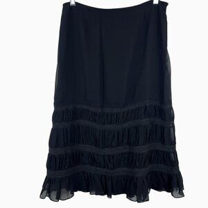 Y2K Women Medium Black Whimsy Goth Cottage Core Tiered Midi Skirt Side Zip Lined